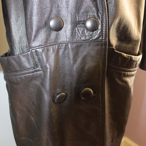 π€ VINTAGE Genuine Leather Coat Black Womens Petite Small - Picture 8 of 15